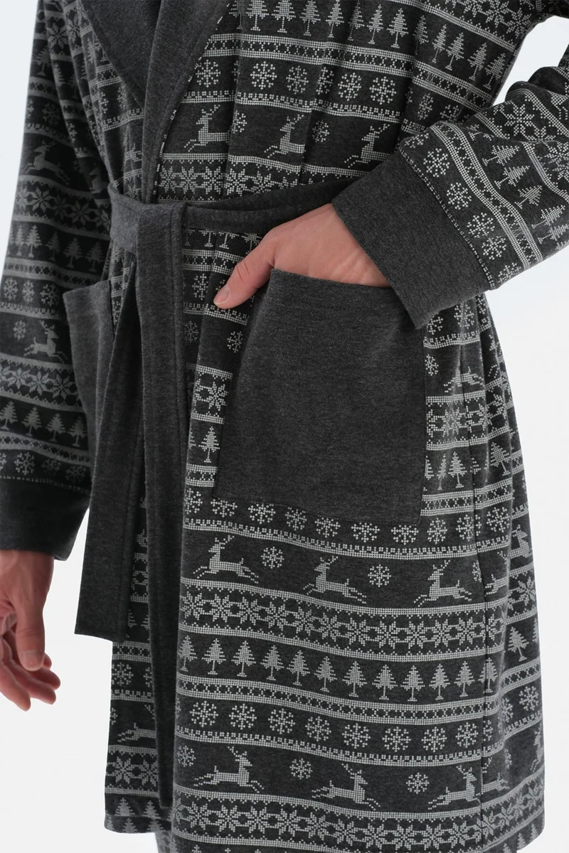 داجي Anthracite Shawl Collar Metering Printed Dressing Gown