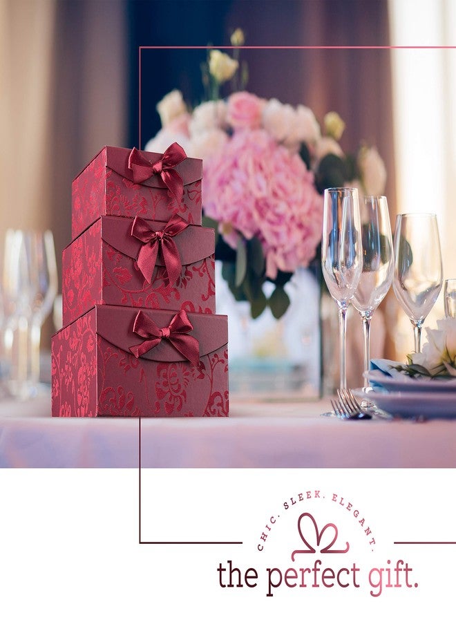 Hammont Burgundy Small Swirl Nesting Elegant Christmas Gift Boxes - Set of 3 - With Bows and Magnetic Closure for Party Wedding Gifts - Image 5