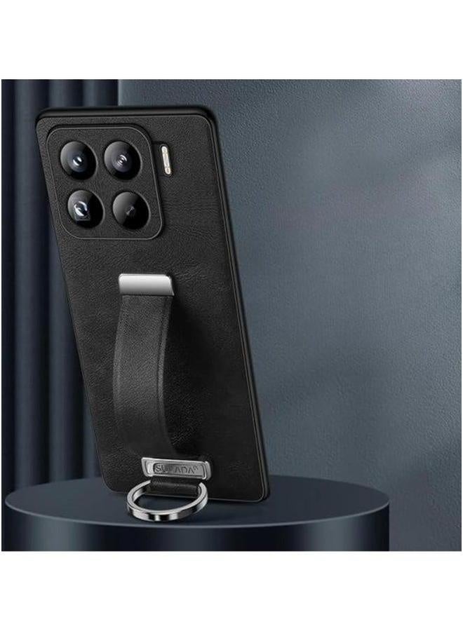 Case Compatible with Xiaomi 15 Pro Case, Retractable Wristband Handheld Leather Finger Hand Grip Band Belt Strap Shockproof Protective Bracket Cover