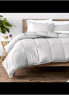 Home of linens Cotton - Plain - 3 Pieces Heavy Comforter Set - 2.8Kgs - Down Alternative Filling - (For Matress 100cm/120cm) - Size (180cm x 240cm) + 2 Pillow Case Covers (50cm x 70cm) - Light Grey  - Image 1