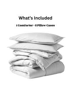 Home of linens Cotton - Plain - 3 Pieces Heavy Comforter Set - 2.8Kgs - Down Alternative Filling - (For Matress 100cm/120cm) - Size (180cm x 240cm) + 2 Pillow Case Covers (50cm x 70cm) - Light Grey  - Image 4