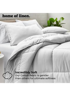 Home of linens Cotton - Plain - 3 Pieces Heavy Comforter Set - 2.8Kgs - Down Alternative Filling - (For Matress 100cm/120cm) - Size (180cm x 240cm) + 2 Pillow Case Covers (50cm x 70cm) - Light Grey  - Image 2