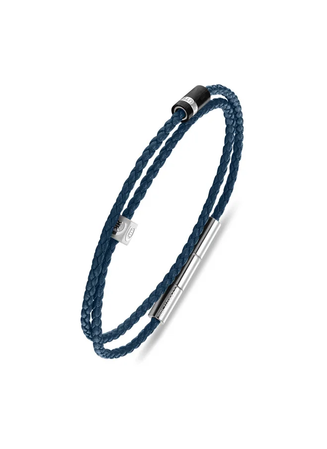 CERRUTI 1881 Massimo Stainless Steel and Navy Leather Bracelet for Men