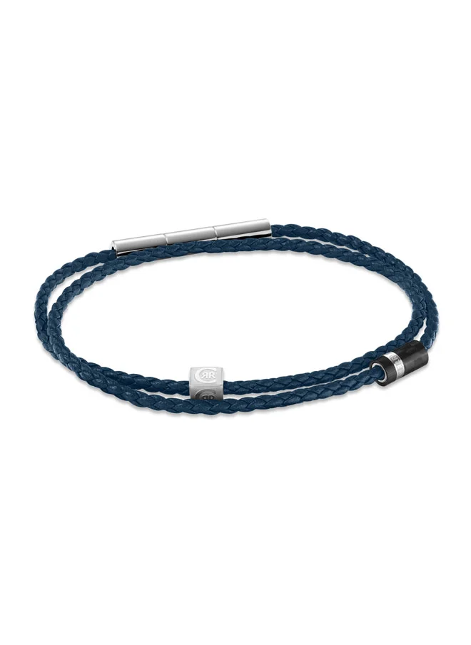 CERRUTI 1881 Massimo Stainless Steel and Navy Leather Bracelet for Men