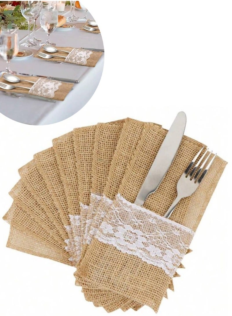 rocooart 10-piece spoon and knife holder set for decorating the dining table, made of burlap. - Image 1