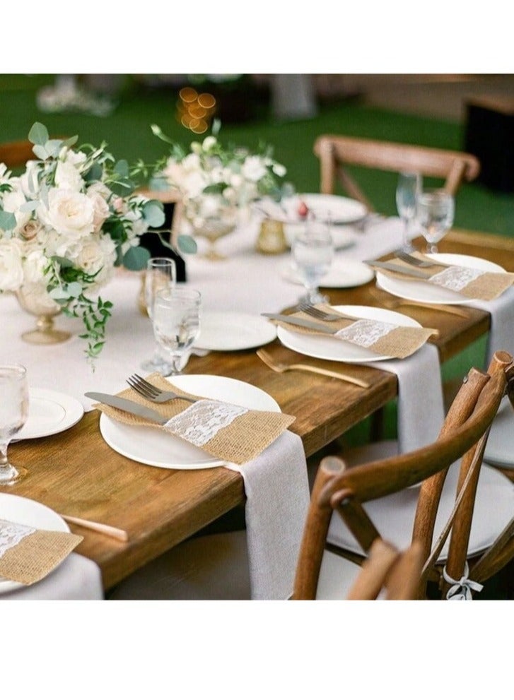 rocooart 10-piece spoon and knife holder set for decorating the dining table, made of burlap. - Image 2