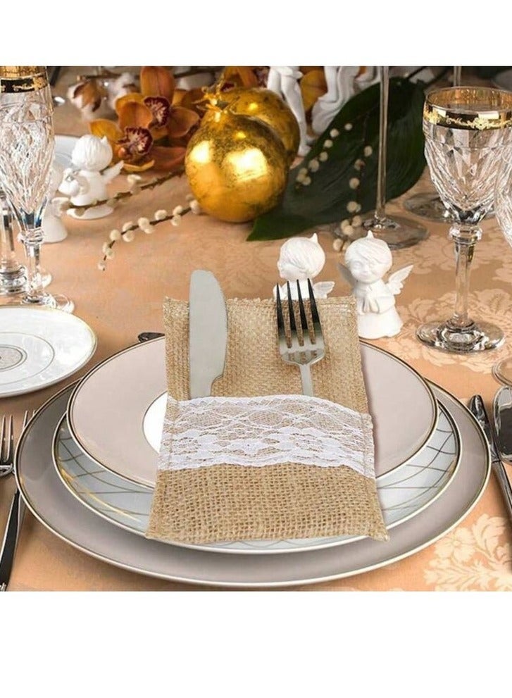 rocooart 10-piece spoon and knife holder set for decorating the dining table, made of burlap. - Image 3