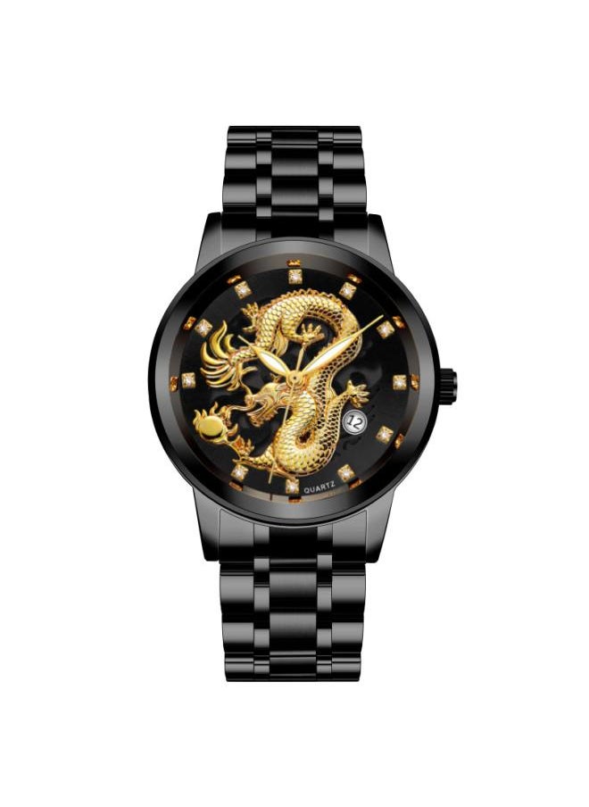 Generic Hot Fashion Calendar Men's Watch Men's Watch Steel Belt Non-mechanical Business Waterproof Square Diamond Chinese Dragon Watch 