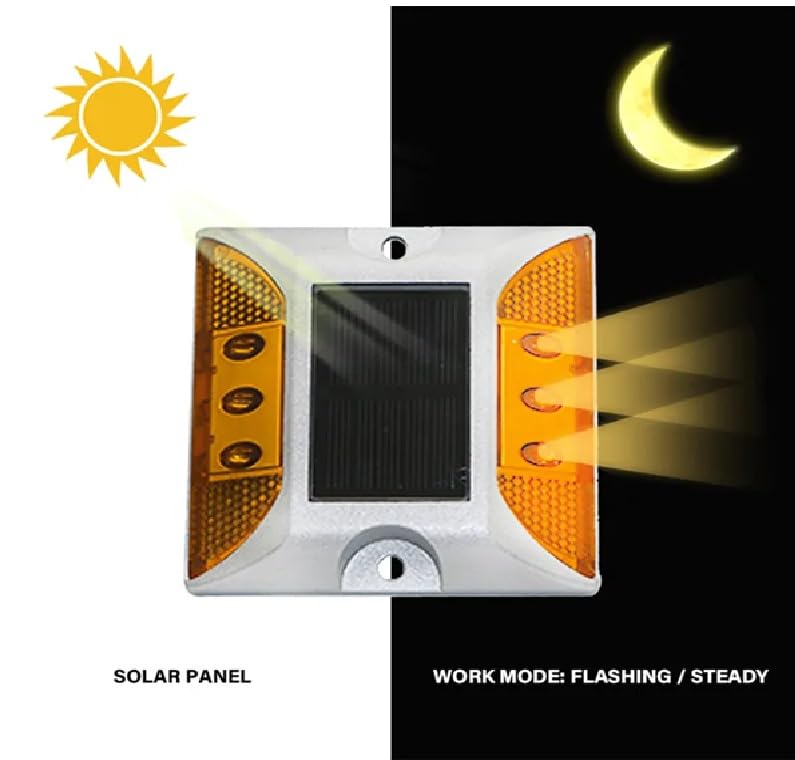kh Solar Road Stud Light Road Reflector Waterproof 6 LED Solar Powered Blinker for Anti-diecast Aluminum Deck Lights for Driveway, Dock, Markers, Step, Staircase, Garden (Pack of 4) - Image 2