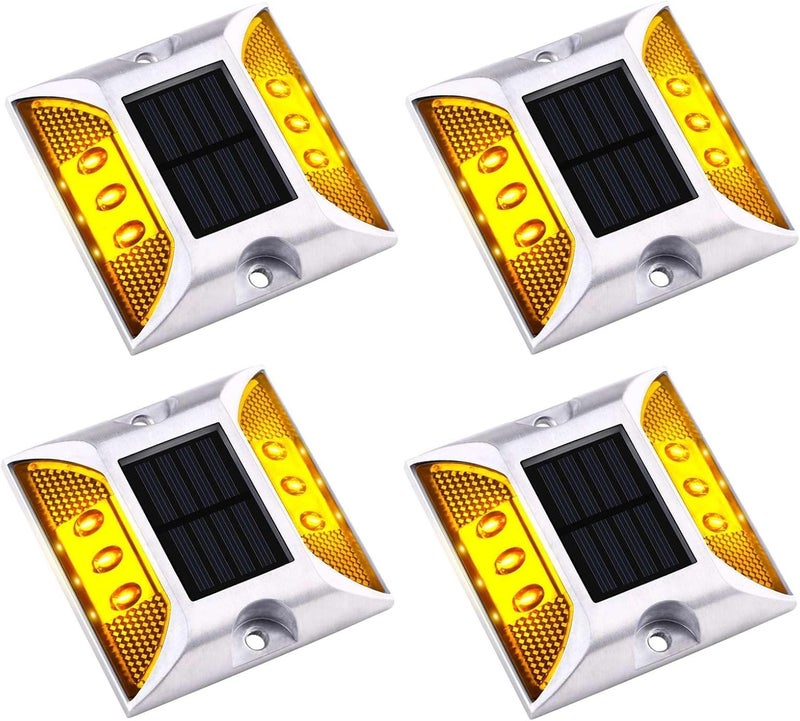 kh Solar Road Stud Light Road Reflector Waterproof 6 LED Solar Powered Blinker for Anti-diecast Aluminum Deck Lights for Driveway, Dock, Markers, Step, Staircase, Garden (Pack of 4) - Image 1