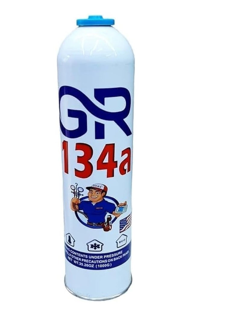 GR R134a  for Car AC, Home Air Conditioners, Refrigerators & Freezers – 1000g with Free Charging Valv