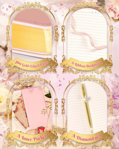 hi!SCI Thick Journal for Women & Girls, 360 Pages A5 Writing Journaling Notebook with Paintings, Women Journal for Writing, Vintage Journal with Gift Box & Pen for Girls Gift Ideas (Candy Pink) - Image 3