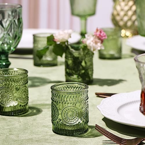 DEVI 24pcs Green Votive Candle Holders for Wedding, Glass Tea Lights Candle Holder, Green Baby Shower St. Patrick's Day Table Decor, Vintage Depression Glass Candle Holders for Table Centerpiece - Image 5