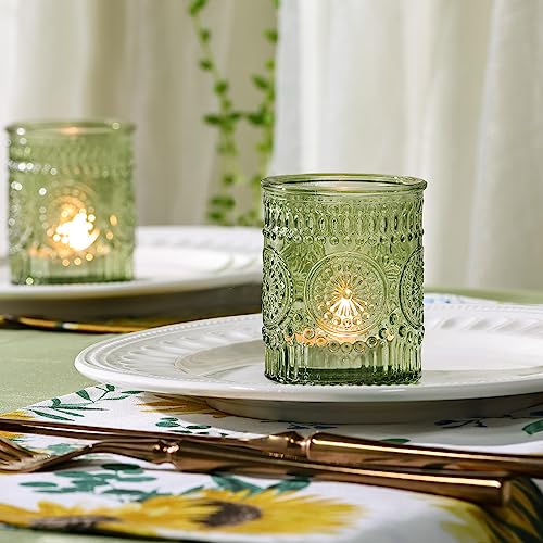 DEVI 24pcs Green Votive Candle Holders for Wedding, Glass Tea Lights Candle Holder, Green Baby Shower St. Patrick's Day Table Decor, Vintage Depression Glass Candle Holders for Table Centerpiece - Image 2