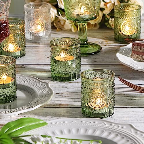 DEVI 24pcs Green Votive Candle Holders for Wedding, Glass Tea Lights Candle Holder, Green Baby Shower St. Patrick's Day Table Decor, Vintage Depression Glass Candle Holders for Table Centerpiece - Image 4