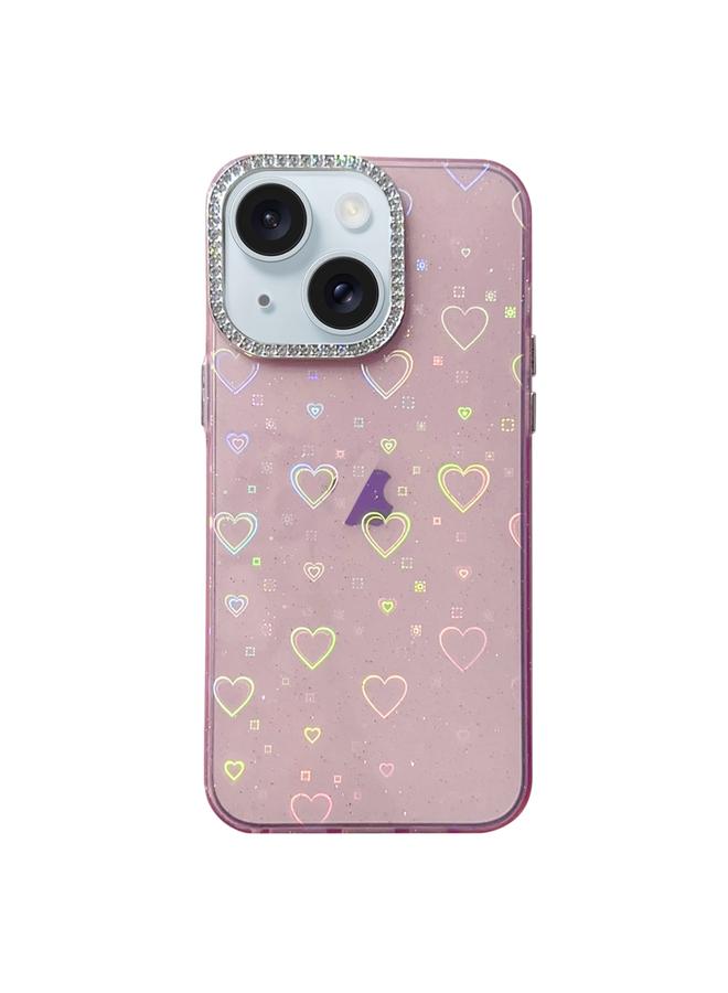 زبون جراب هاتف iPhone 13 بإطار عدسة ماسية بنمط حب من الأكريليك IMD - Image 1