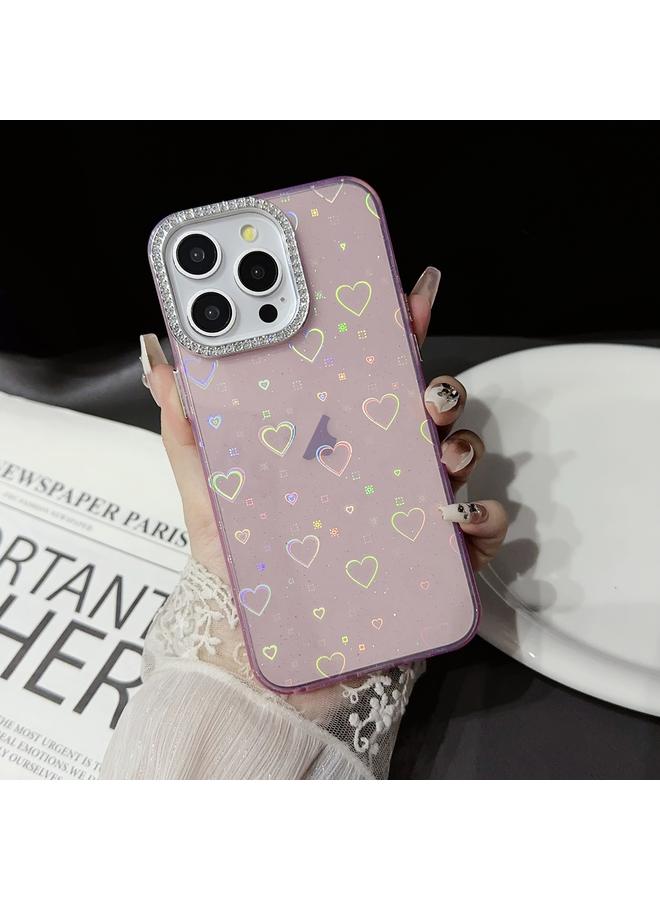 زبون جراب هاتف iPhone 13 بإطار عدسة ماسية بنمط حب من الأكريليك IMD - Image 2