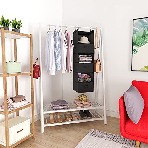 MAX Houser 6 Tier Shelf Hanging Closet Organizer, Closet Hanging Shelf with 2 Sturdy Hooks for Storage, Foldable (Black-D3) - Image 5
