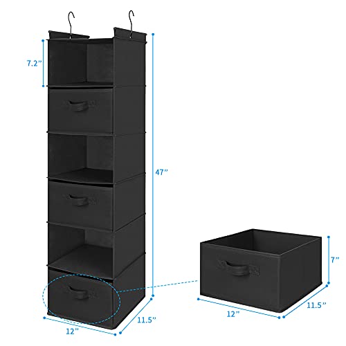 MAX Houser 6 Tier Shelf Hanging Closet Organizer, Closet Hanging Shelf with 2 Sturdy Hooks for Storage, Foldable (Black-D3) - Image 2