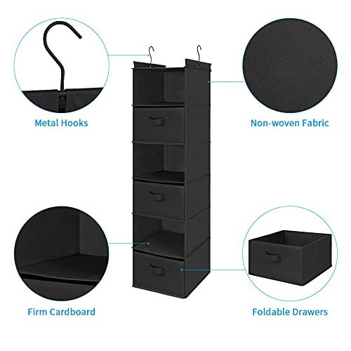 MAX Houser 6 Tier Shelf Hanging Closet Organizer, Closet Hanging Shelf with 2 Sturdy Hooks for Storage, Foldable (Black-D3) - Image 3