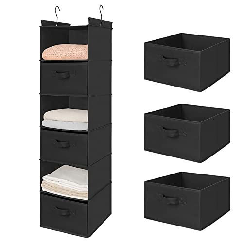 MAX Houser 6 Tier Shelf Hanging Closet Organizer, Closet Hanging Shelf with 2 Sturdy Hooks for Storage, Foldable (Black-D3) - Image 1