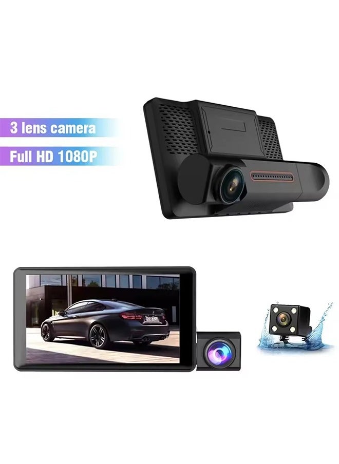 Dashcam 2024 newTriple Lens 1080P Dash Cam مع شاشة 4 بوصات: التقط كل زاوية، 3 كاميرات Full HD Dash Cam مع مراقبة مواقف السيارات: السلامة القصوى على الطرق 