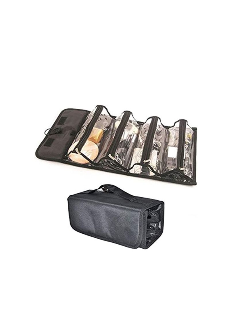 Generic Roll-up Travel Makeup Organizer Bag, Black, Lightweight and portable travel makeup bag, ideal for travel, designed with a shoulder strap and a durable handle. - Image 1