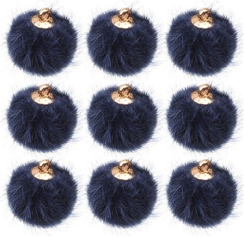 comfrt Car Keychain 24pcs Faux Pom Pom Balls DIY Pom Pom Charms Fluffy Ball for Earrings Charm Pendant Keychains Jewelry Making (Dark Blue) Jewelry Making Charms - Image 1