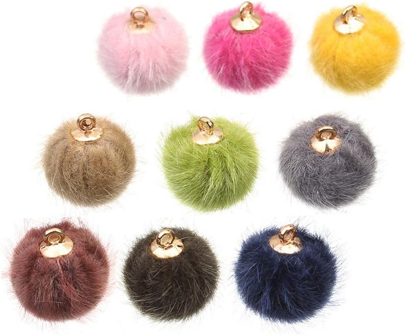 comfrt Car Keychain 24pcs Faux Pom Pom Balls DIY Pom Pom Charms Fluffy Ball for Earrings Charm Pendant Keychains Jewelry Making (Dark Blue) Jewelry Making Charms - Image 4