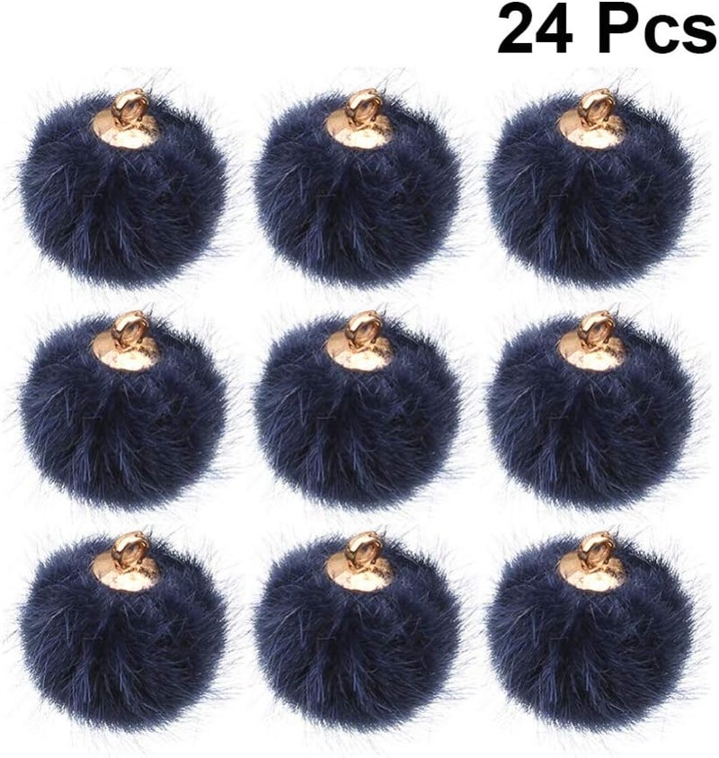 comfrt Car Keychain 24pcs Faux Pom Pom Balls DIY Pom Pom Charms Fluffy Ball for Earrings Charm Pendant Keychains Jewelry Making (Dark Blue) Jewelry Making Charms - Image 2