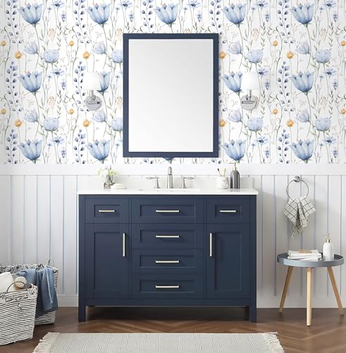 HeloHo 16.1" X 394" Blue Floral Wallpaper Peel and Stick Self Adhesive Removable Wall Paper Waterproof Contact Paper for Furniture Living Room Bedroom Decor - Image 3