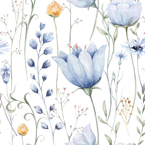 HeloHo 16.1" X 394" Blue Floral Wallpaper Peel and Stick Self Adhesive Removable Wall Paper Waterproof Contact Paper for Furniture Living Room Bedroom Decor - Image 1