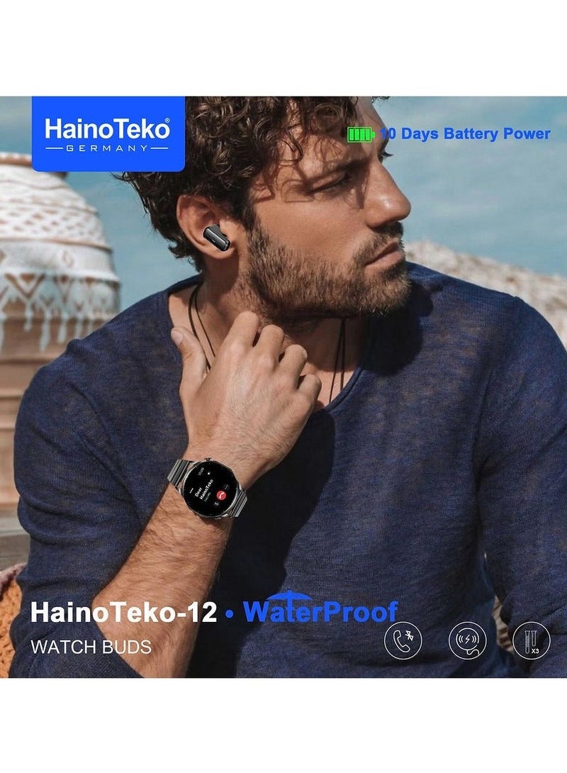 Haino Teko HainoTeko-12 Waterproof Smartwatch for Men – Built-in Wireless Earbuds, Large AMOLED Display, Bluetooth Calling, Fitness Tracking, 3 Interchangeable Straps & Charging Cable – Sleek Design Smartwatch with IP67 Water Resistance – Black  - Image 3