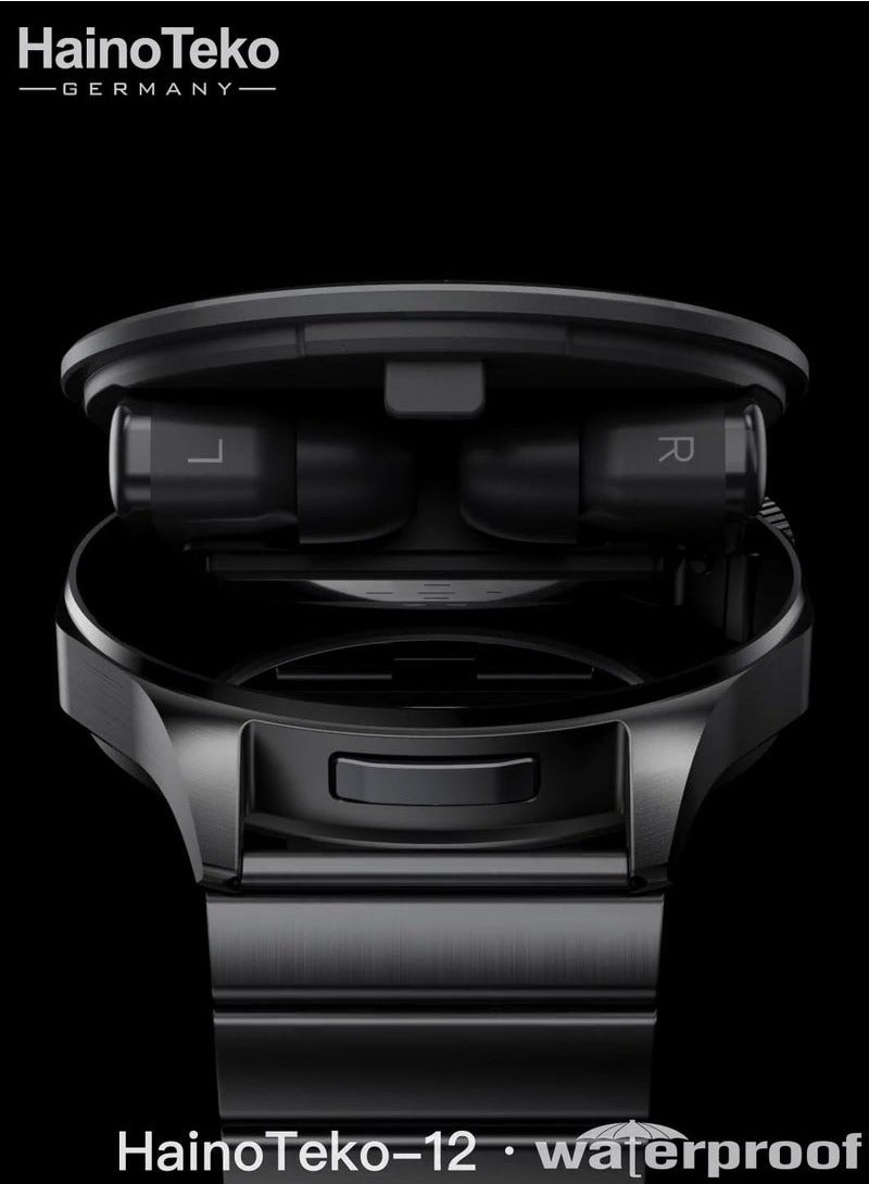 Haino Teko HainoTeko-12 Waterproof Smartwatch for Men – Built-in Wireless Earbuds, Large AMOLED Display, Bluetooth Calling, Fitness Tracking, 3 Interchangeable Straps & Charging Cable – Sleek Design Smartwatch with IP67 Water Resistance – Black  - Image 5