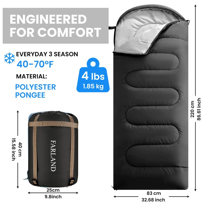 FARLAND Sleeping Bags for Adults Teens Kids with Compression Sack Portable and Lightweight for 3-4 Season Camping, Hiking,Waterproof, Backpacking and Outdoors - Image 2