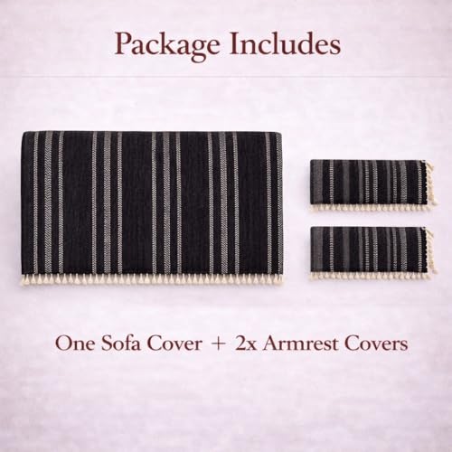 STITCHNEST Chenille Printed Sofa Cover 2 Seater with 2 Hand Rest Covers – Washable Black Sofa Cover with Tassels – Durable Premium Fabric – Stylish Sofa Protector for Living Room & Furniture Decor - Image 2