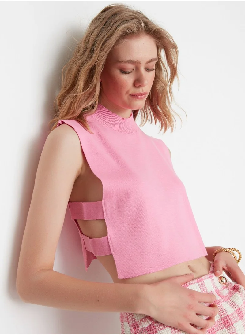 trendyol Side Split Crop Knitted Sweater