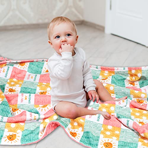 SWESEN Baby Blanket for Girls, Super Soft Double Layer Mink Blankets with Dotted Backing, Sun Smile Toddler Newborn Nursery Bed Blanket, You are My Sunshine Print Throw Blanket, 30 X 40 Inches - Image 4