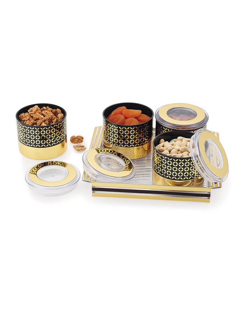 Nabhya - Nabhya Fennel BIg Size Plastic Dry Fruit Set Box with Lid & Serving Tray, Storage Container,100% Air-Tight & Air Tight - Plastic Utility Container (Fennel 4pc-Gold) - Image 1