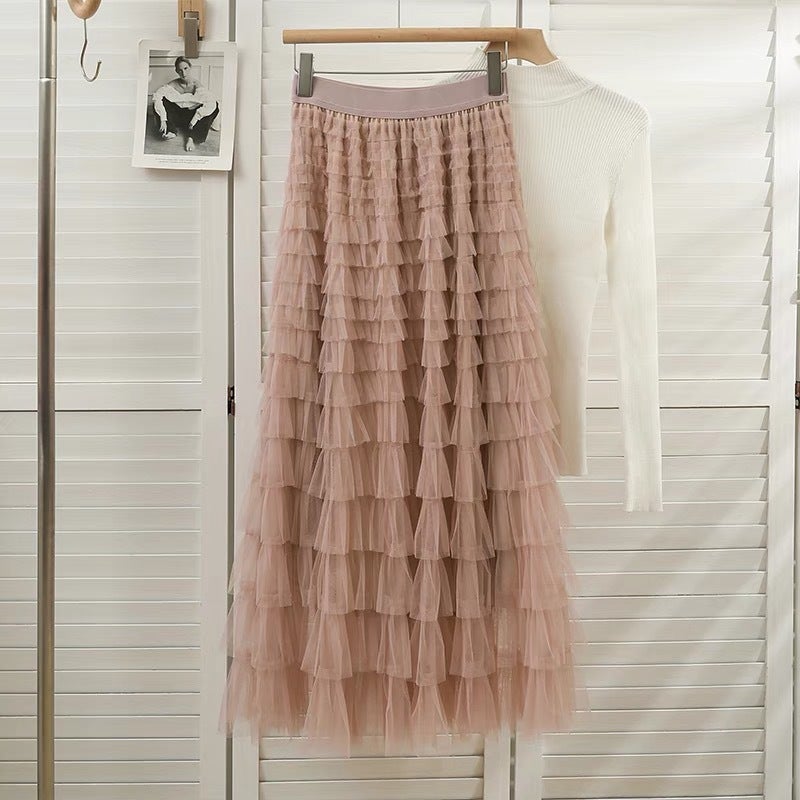 Tulle Ruffle Elegant Puff Skirt 2024 Spring Summer Lotus root starch 