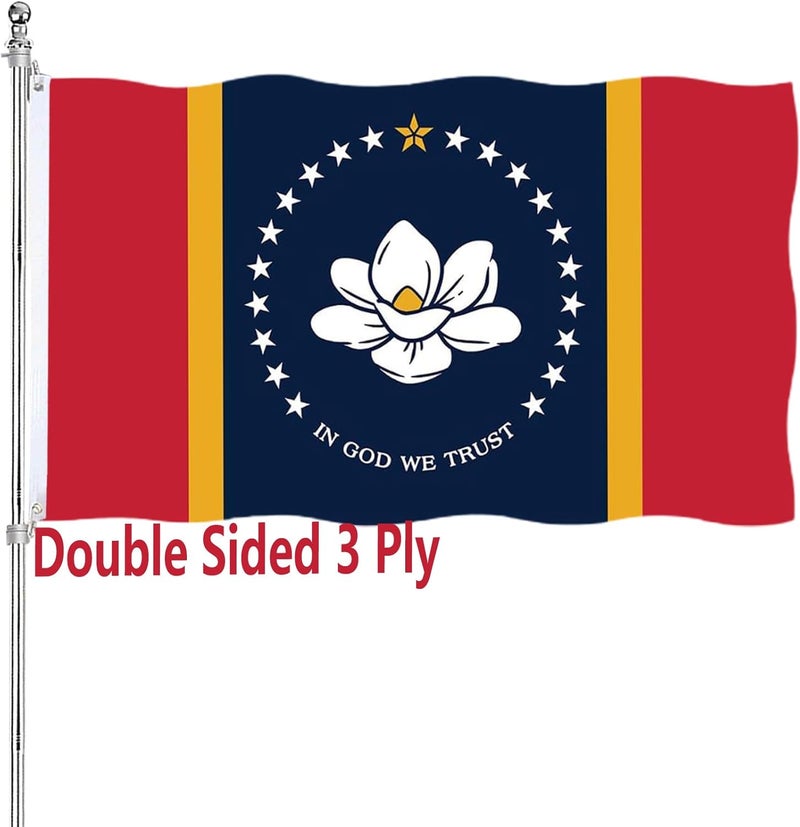 ARSOF New Mississippi MS State Flag Double Sided 3x5 Outdoor Heavy Duty 3 Ply with Durable Canvas Header and 2 Brass Grommets Vivid Color - Image 1