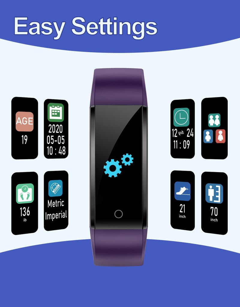 GRV Fitness Tracker Non Bluetooth Fitness Watch No App No Phone Required Waterproof Pedometer Watch with Steps Calories Counter Sleep Tracker for Men Women Parents (Purple) - Image 4