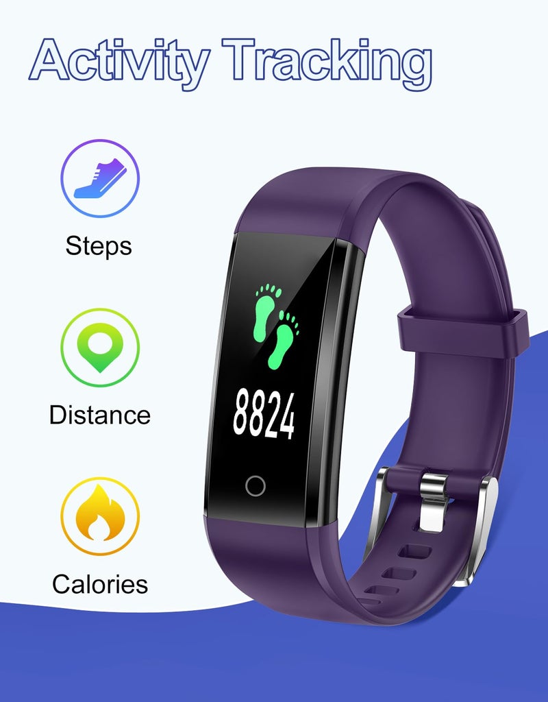 GRV Fitness Tracker Non Bluetooth Fitness Watch No App No Phone Required Waterproof Pedometer Watch with Steps Calories Counter Sleep Tracker for Men Women Parents (Purple) - Image 2