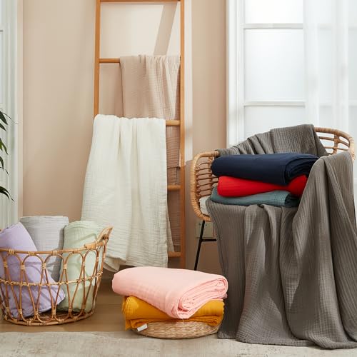EMME Cotton Blanket Queen Size for Bed Soft Large Muslin Bed Blankets 90"x90" Lightweight Breathable All Season Gauze Blanket, Navy - Image 5