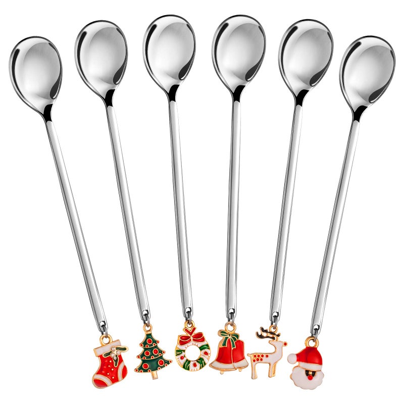 Whaline Waline Stainless Steel Stirring Spoon Set  Coffee Tea Dessert Mixing Soup Spoons 6 Pack for Party Table Decorations