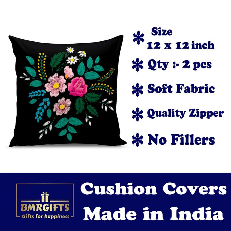 BMRGIFTS Jute Fabric Decorative Designer Printed 200 TC Cushion Cover Decorations For Sofa Living Room 12 X 12 Inch Set Of 2 Multi (CC1) - Image 5