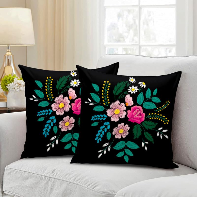 BMRGIFTS Jute Fabric Decorative Designer Printed 200 TC Cushion Cover Decorations For Sofa Living Room 12 X 12 Inch Set Of 2 Multi (CC1) - Image 1