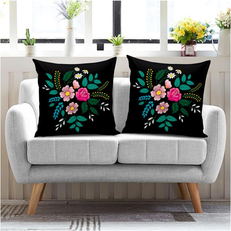 BMRGIFTS Jute Fabric Decorative Designer Printed 200 TC Cushion Cover Decorations For Sofa Living Room 12 X 12 Inch Set Of 2 Multi (CC1) - Image 2