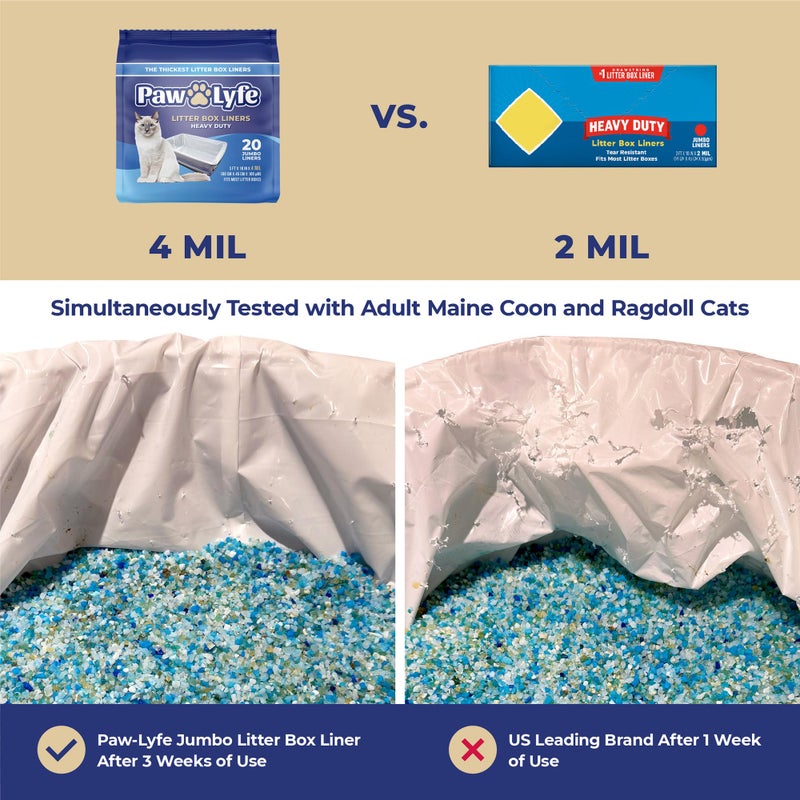 paw-lyfe PawLyfe Jumbo Cat Litter Box Liners - 4MIL Extra Thick Heavy Duty Drawstring Kitty Litter Bags - Scratch and Tear-Resistant XL Cat Pan Liners for Easy Litterbox Cleanup - 36" x 18" - Box of 20 Liners - Image 2