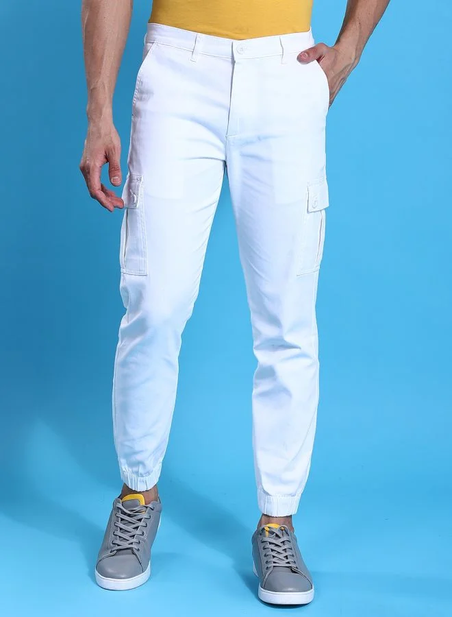 The Indian Garage Co Men Slim Fit Solid Mid-Rise Cuffed Cargos